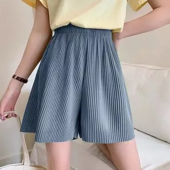 Спортивные шорты женские летние с высокой талией студенческие свободные утягивающие широкие брюки женские свободные повседневные брюки с пятью точками XXXL чёрный