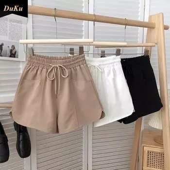 Спортивные шорты женские летние женские повседневные широкие брюки с высокой талией для похудения S хаки