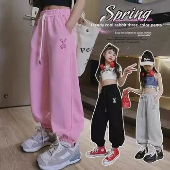 Спортивные штаны для девочек на весну и осень: Модные свободные спортивные штаны-шаровары для больших детей 160 cm