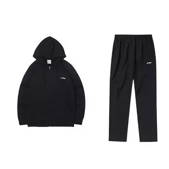 Спортивные штаны свободного кроя с капюшоном и длинными рукавами Li Ning с заниженной линией плеч, черный цвет, для мужчин, спортивная одежда AWDR633-1+AYKT413-1 XXL