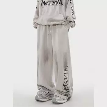 Спортивные штаны унисекс с граффити: Ретро-стиль High-Street с широкими штанинами M чёрный