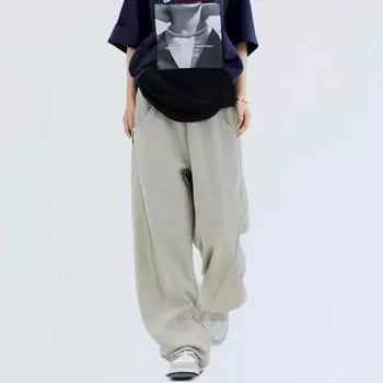 Спортивные штаны женские брюки с высокой талией широкие брюки повседневные оверсайз серые спортивные спортивные штаны женская одежда корейская уличная одежда S абрикосовый