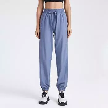 Спортивные штаны женские свободные штаны для фитнеса штаны для йоги танцевальные штаны с высокой талией и завязками на штанинах быстросохнущие штаны для бега и йоги большого размера S хаки