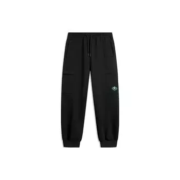Спортивные спортивные штаны Li Ning Lifestyle Series Daqian World Collaboration со шнуровкой, средней посадки, свободные трикотажные штаны с манжетами, мужские штаны для бега, черные AKLTD47-1 L