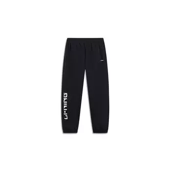 Спортивные спортивные штаны Li Ning Sports Lifestyle Series с принтом логотипа и эластичным поясом, зауженные книзу трикотажные штаны для женщин, черные штаны для бега AYKT520-2 S