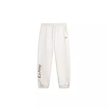 Спортивные спортивные штаны Li Ning Sports Lifestyle Series с буквенным принтом, утолщенные трикотажные спортивные штаны с манжетами и завязками, женские спортивные штаны, цвет не совсем белый AKLTD64-1 L