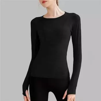 Спортивные топы для женщин на осень и зиму, облегающая одежда для йоги с круглым вырезом, профессиональная одежда для бега, тренировок по пилатесу, одежда для зала, с длинными рукавами L