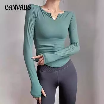 Спортивные топы женские с V-образным вырезом эластичные быстросохнущие одежда для йоги тренировочная одежда с длинным рукавом облегающая одежда для фитнеса S красный