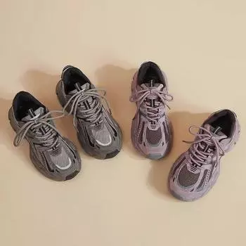 Спортивные туфли для папы, для девочек, весна-лето 2025, новые универсальные студенческие туфли, корейская версия, толстая подошва, увеличивающая высоту, легкая дышащая сетка для бега 35 фиолетовый