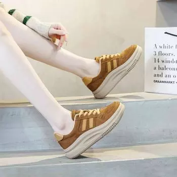 Спортивные туфли из коровьей кожи для женщин, осень и зима, новые мягкие повседневные туфли, женские туфли на плоской подошве для студентов, обувь Tide 35