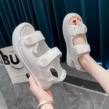 Спортивные женские сандалии Ins Горячая Распродажа Летняя студенческая женская повседневная обувь Дизайнерские сандалии Толстые плоские сандалии 2024 35 чёрный