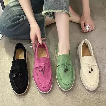 Спортивные женские туфли на плоской подошве 2024 года, новые трендовые туфли на платформе на весну и осень, замшевые туфли-лоферы, повседневные женские туфли для ходьбы, нескользящие, женские туфли 37