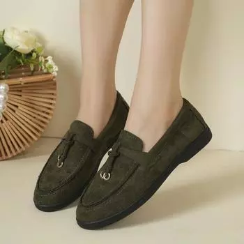 Спортивные женские туфли на плоской подошве 2024 года, новые трендовые замшевые мокасины на платформе армейского зеленого цвета, повседневные женские туфли для ходьбы, нескользящие, женские туфли 36 армия зеленый