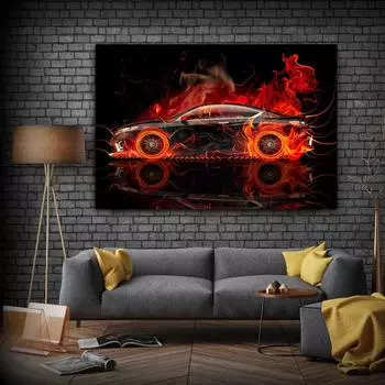 Спортивный автомобиль, Пламя, Картина на холсте, абстрактные постеры и принты, настенные панно для гостиной, украшения дома, подарки 21x30cm No Framed