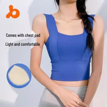 Спортивный бюстгальтер Juyitang Cross-Border — ударопрочный, корректирующий, с красивым дизайном спины и фиксированной подушечкой для груди. L лазурь
