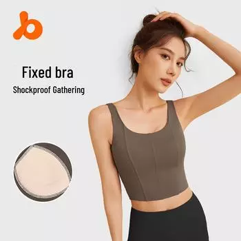 Спортивный бюстгальтер Juyitang High-Impact для женщин: Ударопрочный жилет для йоги и фитнеса S какао