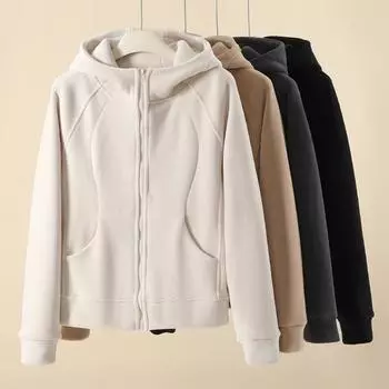 Спортивный кардиган на молнии с капюшоном, повседневная однотонная толстовка с длинными рукавами S чёрный