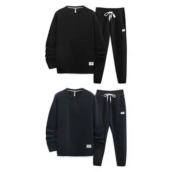 Спортивный комплект из кашемира и хлопка ягненка для мужчин среднего и старшего возраста, зимний комплект из двух частей для папы, кардиган и плюш L чёрный