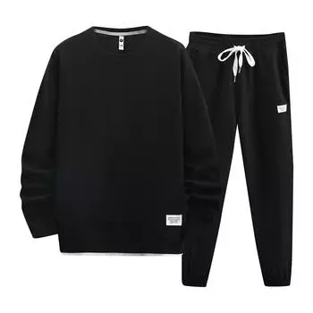 Спортивный комплект из кашемира и хлопка ягненка для мужчин среднего и старшего возраста, зимний комплект из двух частей для папы, кардиган и плюш M темно-синий