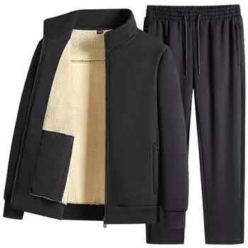 Спортивный комплект из овечьей шерсти с воротником-стойкой, повседневная зимняя одежда, толстовка с капюшоном, мужской комплект из двух предметов XXXXXL