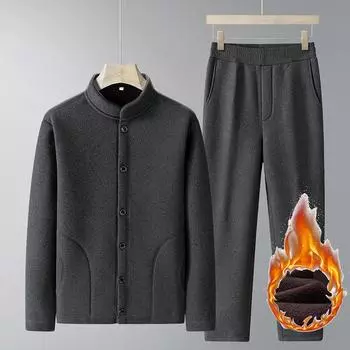 Спортивный комплект на весну и осень для мужчин, для пап среднего и пожилого возраста, зимняя одежда с толстым бархатом, повседневная мужская спортивная одежда, комплект из двух предметов XXXXXL темно серый