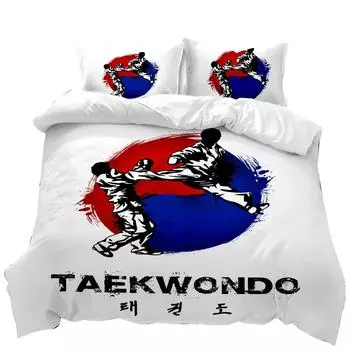 Спортивный комплект пододеяльников Тхэквондо Защитные приемы Спортивное тренировочное постельное белье Айкидо Каратэ Дзюдо Королева Король Полиэстеровый пододеяльник 70x133cm 2pcs