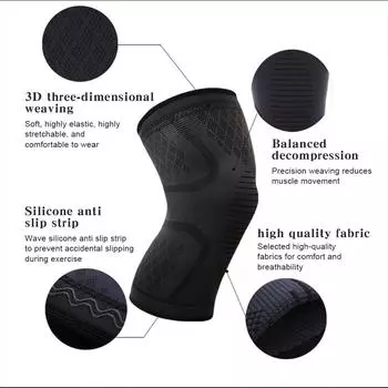 Спортивный компрессионный наколенник, наколенник, компрессионный рукав, противоскользящая защита колена, поддержка при болях в колене, разрыве мениска, артрите M чёрный