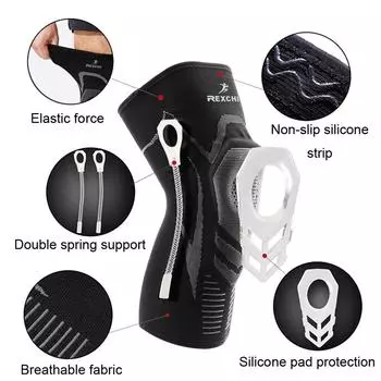 Спортивный компрессионный наколенник с гелевой подушечкой надколенника и боковым стабилизатором для облегчения боли в суставах при артрите, слезоточивом мениске, ACL M