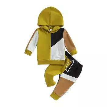 Спортивный костюм для маленьких мальчиков, 6 мес, 12 мес, 18 мес, 24 мес, 3 года, толстовка с капюшоном и длинными рукавами контрастных цветов и эластичные штаны для малышей, комплект из 2 предметов 0-6 Months чёрный