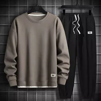 Спортивный костюм для мужчин, комплекты из 2 предметов, одежда в стиле хип-хоп для мужчин, уличная одежда, повседневный комплект из толстовки и брюк, мужская модная одежда M коричневый