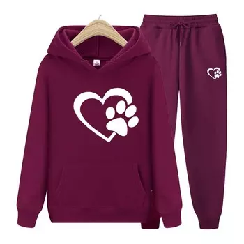 Спортивный костюм, комплект из 2 предметов, толстовки с длинными рукавами и следами медвежонка для мужчин и женщин, пуловер с капюшоном, толстовка с принтом сердца, верхняя куртка, пальто S