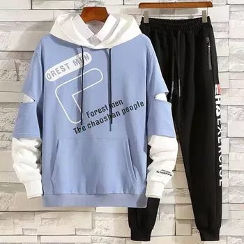 Спортивный костюм Мужская мода толстовки спортивная одежда модный красивый повседневный новый свитшот комплект из двух частей S чёрный