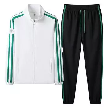 Спортивный костюм мужской свитшот с тремя полосками, повседневный костюм, комплект из двух предметов XXXXL белый