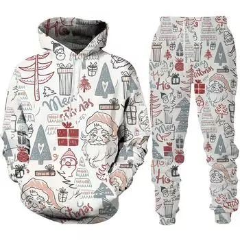 Спортивный костюм с 3D принтом «Merry Christmas», комплект для мужчин и женщин, новогодняя вечеринка, праздничная уличная одежда, модная пара с капюшоном/брюки/костюм 4XL