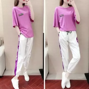 Спортивный костюм с короткими рукавами для женщин, летний новый корейский стиль, свободный темперамент, повседневный комплект из двух предметов, богиня S