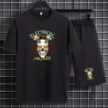 Спортивный костюм с принтом черепа и молний и глаз, обычный трикотаж, средний стрейч S