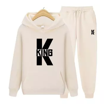 Спортивный костюм с принтом King, комплект из 2 предметов, толстовки с длинными рукавами для мужчин и женщин, спортивный костюм, пуловер с капюшоном, толстовка, верхнее пальто S