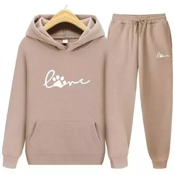 Спортивный костюм со следами маленького медведя, комплект из 2 предметов, толстовки с длинными рукавами, женский свитшот с принтом, уличная одежда, спортивный костюм S