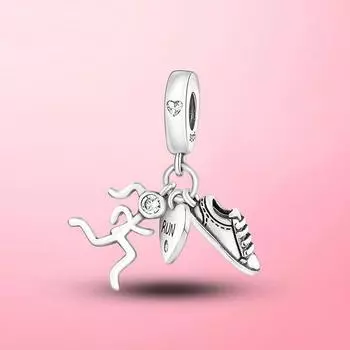 Спортивный кулон из настоящего стерлингового серебра 925 пробы Я люблю бег , очаровательные бусины для девочек, подходят для модного браслета, ожерелье, изготовление ювелирных изделий, подарок для девушки
