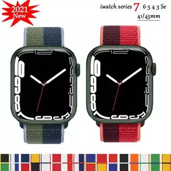 Спортивный нейлоновый ремешок-петля для Apple Watch 7 SE 6, ремешок 41 мм, 45 мм, 40 мм, 44 мм, 38, 42 мм, аксессуар, ремень, браслет, браслет для iWatch Series 5, 4, 3, 2, 1