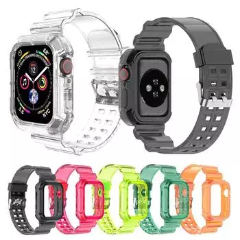 Спортивный прозрачный ремешок + чехол для Apple Watch Series8 7 6 SE 5 4 45 44 42 41 мм прозрачный ремешок из ТПУ для Iwatch 3 2 1 38 мм 40 мм