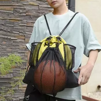 Спортивный рюкзак на шнурке Съемная сетчатая баскетбольная сумка Складная водонепроницаемая ткань Оксфорд Большая вместимость Повседневная волейбол Футбол Футбол Путешествие темно-серого