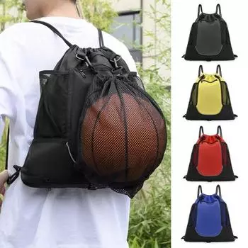 Спортивный рюкзак на шнурке Съемная сетчатая баскетбольная сумка Складная водонепроницаемая ткань Оксфорд Большая вместительная повседневная сумка для волейбола, футбола и футбола темно-серого