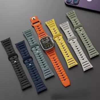 Спортивный силиконовый ремешок для Apple watch Ultra 2 ремешок 49 мм 45 мм 44 мм 42 мм correa smartwatch браслет iwatch Series 9 8 7 6 5 SE For 42mm 44mm 45mm чёрный