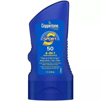 Спортивный солнцезащитный лосьон Coppertone 89 мл SPF 50, широкий спектр покрытия (упаковка может отличаться), 3 жидких унции (Пакет из 1), 1 счет