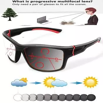 Спортивный стиль, оправа ручной работы, цельные носовые упоры, модные фотохромные прогрессивные мультифокальные очки для чтения от +0,75 до +4 +0.75 чёрный