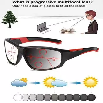 Спортивный стиль, оправа ручной работы, цельные носовые упоры, модные фотохромные прогрессивные мультифокальные очки для чтения от +0,75 до +4 +0.75 чёрный