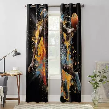 Спортивный стиль Спортивный баскетбольный оконные шторы для гостиной, спальни, современные кухонные шторы, шторы 135W x 60H(cm) x1