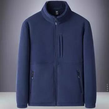 Спортивный свитер мужской кардиган для улицы осень и зима флис утолщенный свободный большой размер верхняя одежда теплая куртка M тёмно-синий