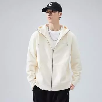 Спортивный свитер мужской сезонный уличный трендовый бренд американский ретро тяжелый капюшон на молнии кардиган куртка M чёрный